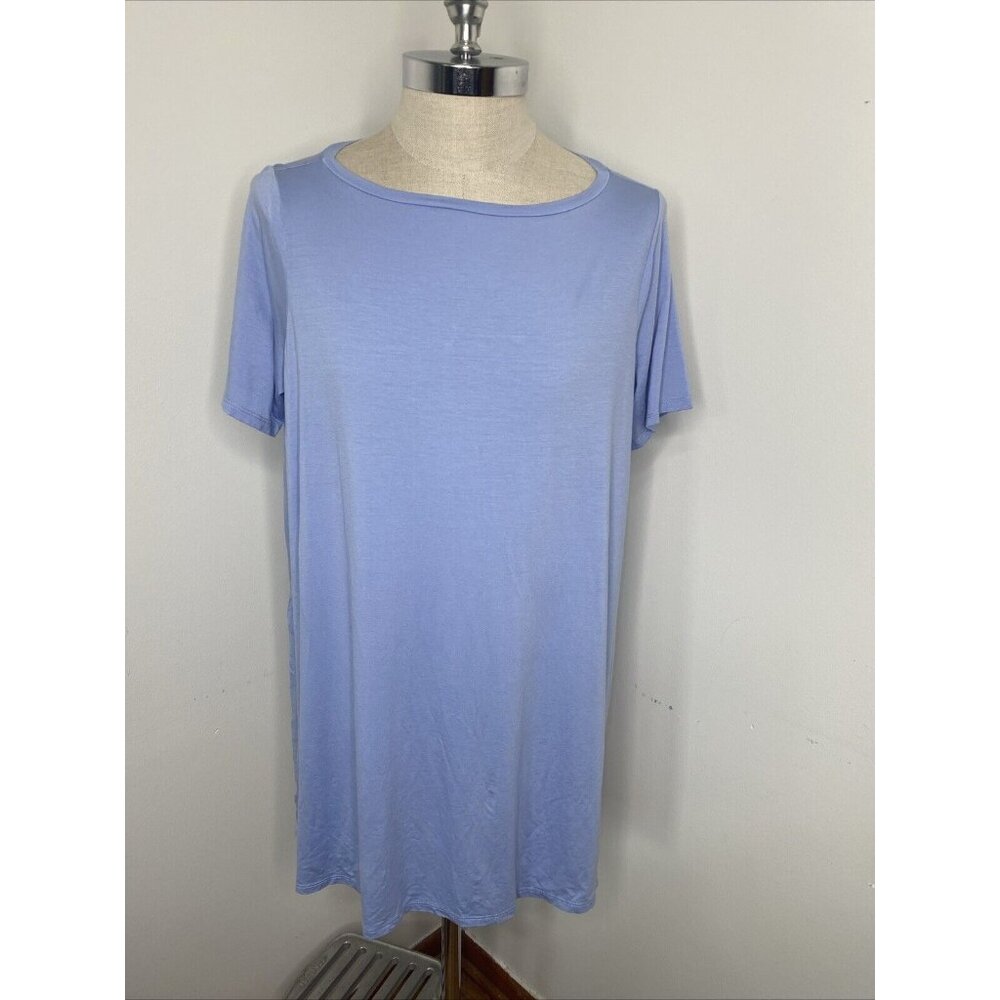 Eileen Fisher XL Tunic Top Blue T Shirt Dress Cover UP Short Sleeve Side Slits